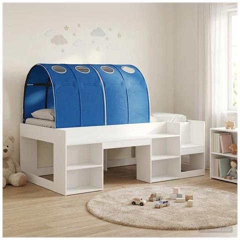 Letto con Tunnel 4 pcs Bianco e Blu Legno ingegnerizzato - Foto 2