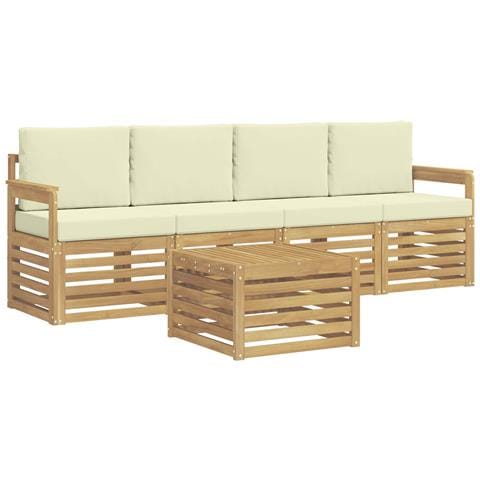 Set di divani da esterno 5 pcs Bianco e Crema Poliestere - Foto 1