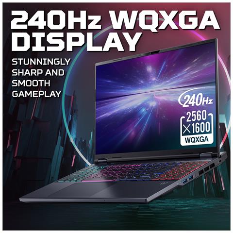 Predator HELIOS 16 U9 290HX 32GB 1TB 5080 BLK Intel Core Ultra 9 290HX Plus Computer portatile 40,6 cm (16") WQXGA DDR5-SDRAM SSD NVIDIA GeForce RTX 5080 Laptop GPU Wi-Fi 6E (802.11ax) Windows 11 Home Inglese UK Nero - Foto 2