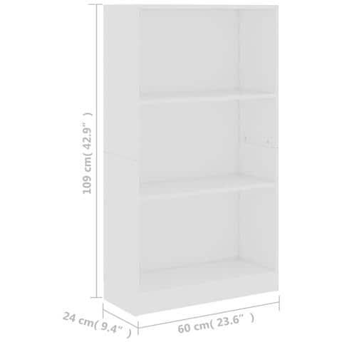Libreria a 3 Ripiani Bianca 60x24x109 cm in Legno Multistrato - Foto 2