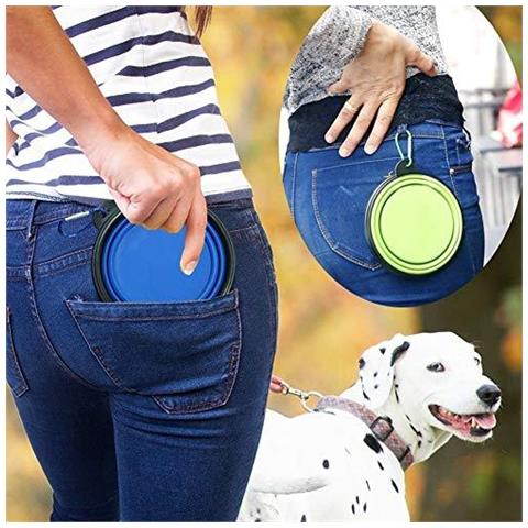 Pieghevole Corsa Del Cane Del Silicone Del Gatto Ciotola Portatile Pet Food Water Bowl Nutrire Abbeveratoio Acqua Portatile Bevitore Con Acqua Gancio Facile Da Trasportare Risparmio Di Spazio. (1 Pz) (s-blu)  - Foto 3