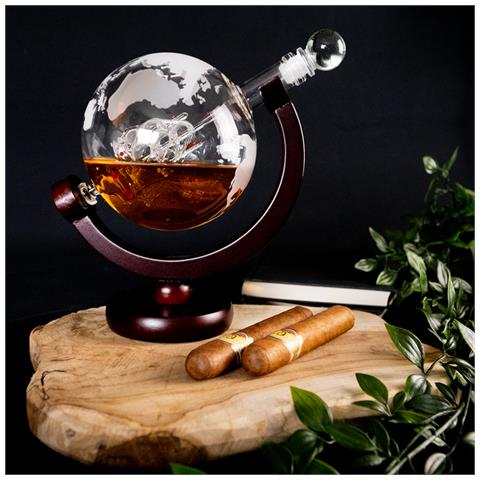 Decanter Per Whisky - Globe - Set Caraffa Per Whisky Di Lusso - 0,9 L - Decanter - Set Per Whisky - Include 4 Pietre Per Whisky In Acciaio Inossidabile, 2 Bicchieri Da Whisky - Foto 5