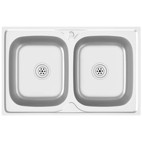 Lavello Cucina Doppia Vasca 800x500x155 mm Argento Acciaio Inox - Foto 1