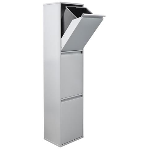 Basic Cr302-b Pattumiera Per Raccolta Differenziata, 3 Secchi, Mobile D'acciaio Per Differenziata, 3 X 17 L (51 L), Grigio Chiaro - Foto 1