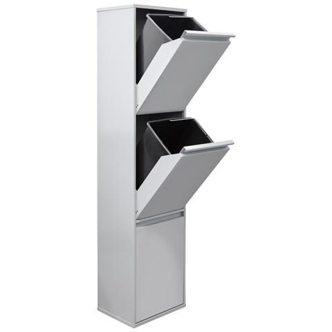 Basic Cr302-b Pattumiera Per Raccolta Differenziata, 3 Secchi, Mobile D'acciaio Per Differenziata, 3 X 17 L (51 L), Grigio Chiaro - Foto 2