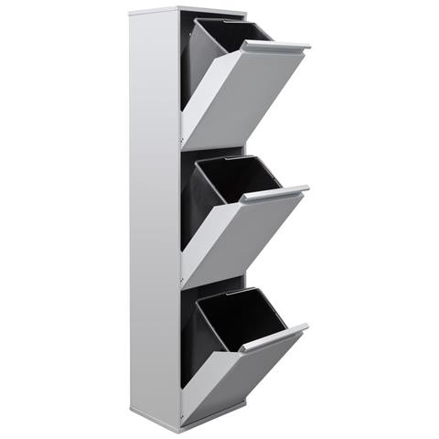 Basic Cr302-b Pattumiera Per Raccolta Differenziata, 3 Secchi, Mobile D'acciaio Per Differenziata, 3 X 17 L (51 L), Grigio Chiaro - Foto 3
