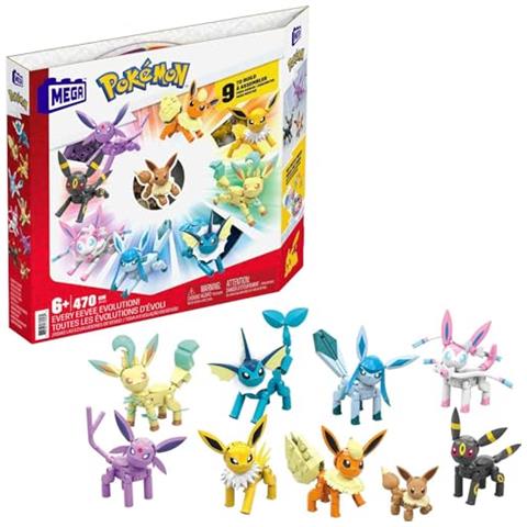Mega Pokemon Action Figure Building Toys Per Bambini, Every Eevee Evolution Con 470 Pezzi, 9 Personaggi Posizionabili, Idea Regalo - Foto 1