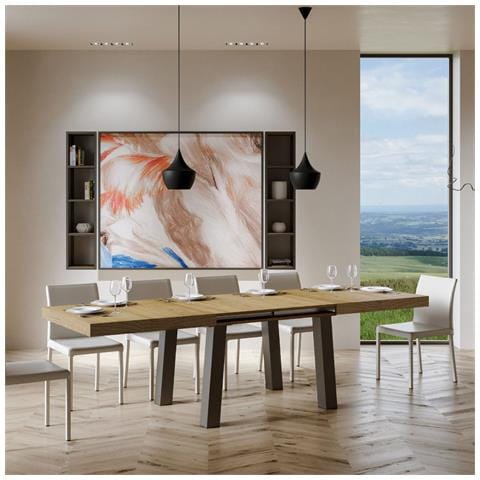 Tavolo Allungabile 90x180/284 Cm Bridge Telaio Antracite - Quercia Natura - Foto 2