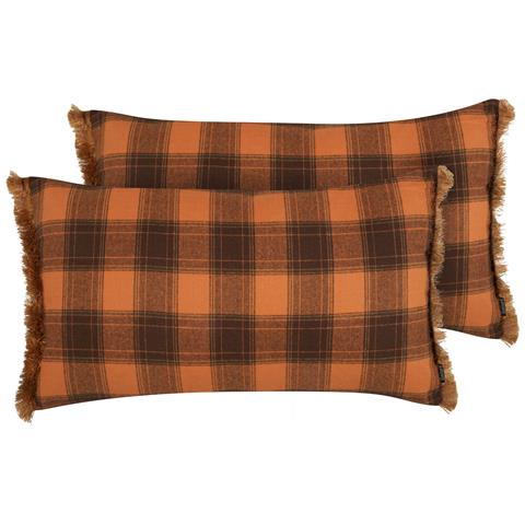 Set Di 2 Cuscini Barja 40 X 70 Cm Arancione Trama A Scacchi - Foto 2