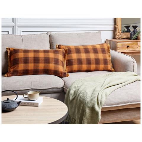 Set Di 2 Cuscini Barja 40 X 70 Cm Arancione Trama A Scacchi - Foto 1