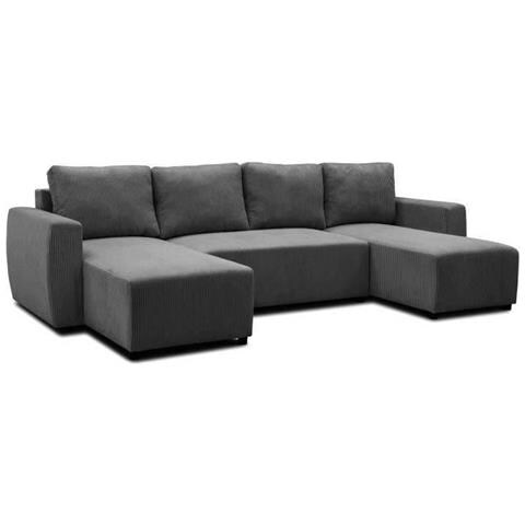 Divano Angolare Trasformabile Panoramico Pharel 5/6 Posti - Tessuto Velluto A Coste Antracite - Contenitore - 297x155x85 Cm - Foto 1