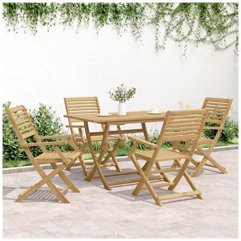 Sedie Giardino Pieghevoli 4pz 54,5x61,5x86,5 Cm Massello Acacia - Foto 2