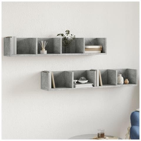 Mobili Parete 2 Pz Grigio Cemento 99x18x16,5 Cm In Multistrato - Foto 1