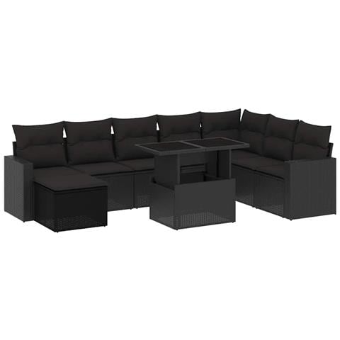 Set Divani Da Giardino 9 Pz Con Cuscini Nero In Polyrattan - Foto 1