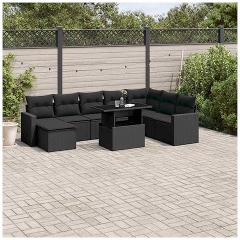 Set Divani Da Giardino 9 Pz Con Cuscini Nero In Polyrattan - Foto 10