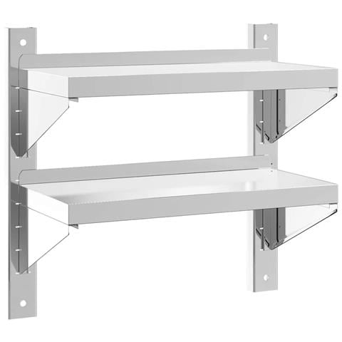 Mensola a Muro 2 Ripiani 50x23,5x48cm Argento in Acciaio Inox - Foto 1