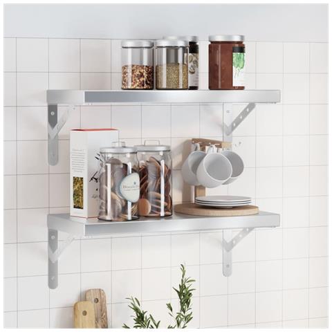 Mensole a Muro 2 pz 50x23,5x3cm Argento in Acciaio Inossidabile - Foto 1