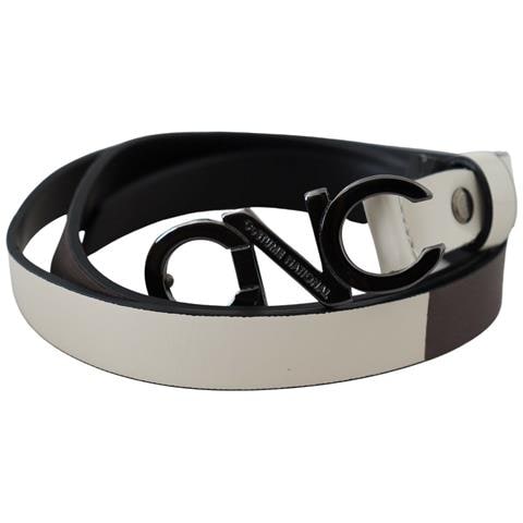 Cintura Fibbia Logo Lettera Pelle Bianca Nera - 90 Cm / 36 Inches - Foto 1