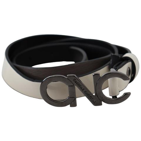 Cintura Fibbia Logo Lettera Pelle Bianca Nera - 90 Cm / 36 Inches - Foto 3