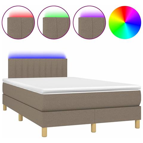 Letto a Molle con Materasso e LED Tortora 120x190 cm in Tessuto - Foto 1