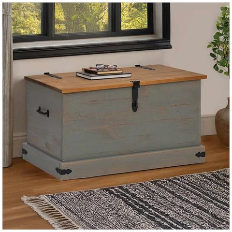 Cassapanca Halden Grigio 91x48x47 Cm In Legno Massello Di Pino - Foto 1