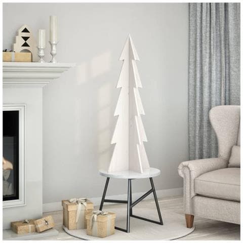 Albero Di Natale Decorativo Bianco 112 Cm Legno Massello Pino - Foto 1