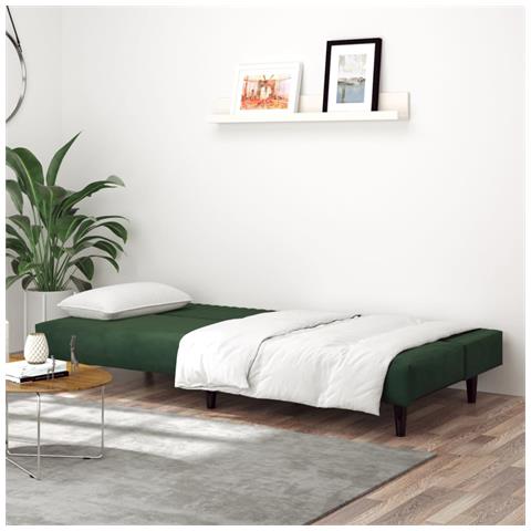 Divano Letto A 2 Posti Verde Scuro In Velluto - Foto 2