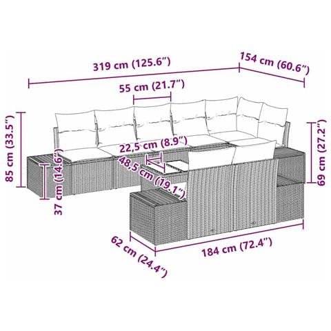 Set di divani da giardino a 8 pezzi con cuscini Rattan Polyrattan marrone - Foto 9