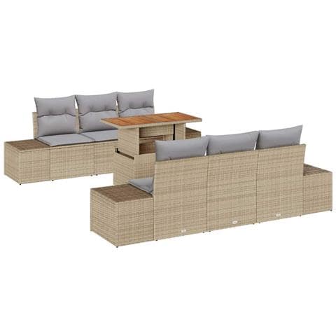 Set Divano da Giardino da 7 Pezzi con Cuscini Beige in Rattan Poliestere - Foto 1