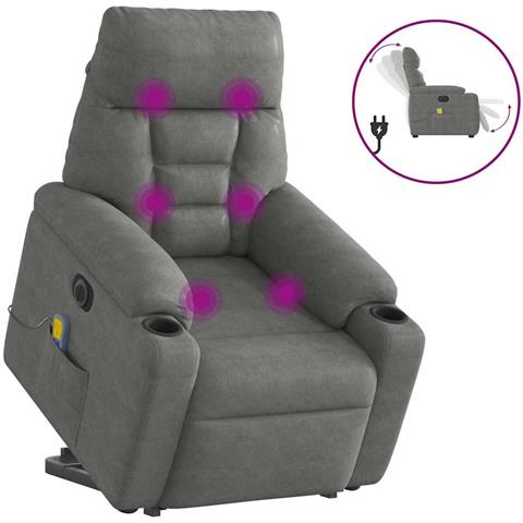 Poltrona a Rialzo Reclinabile Massaggi Grigio Scuro Microfibra - Foto 1