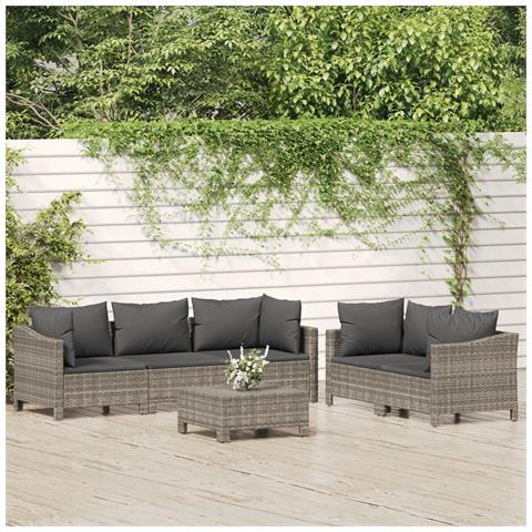 Set Divani da Giardino 6 pz con Cuscini in Polyrattan Grigio - Foto 2