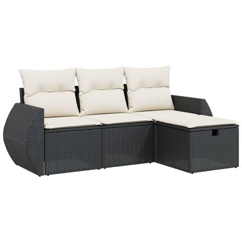 Set Divani da Giardino 4 pz con Cuscini Nero in Polyrattan - Foto 1