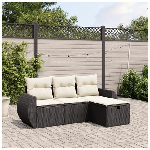 Set Divani da Giardino 4 pz con Cuscini Nero in Polyrattan - Foto 2