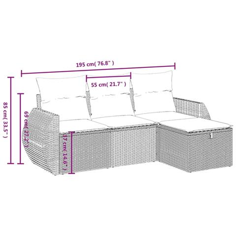 Set Divani da Giardino 4 pz con Cuscini Nero in Polyrattan - Foto 4