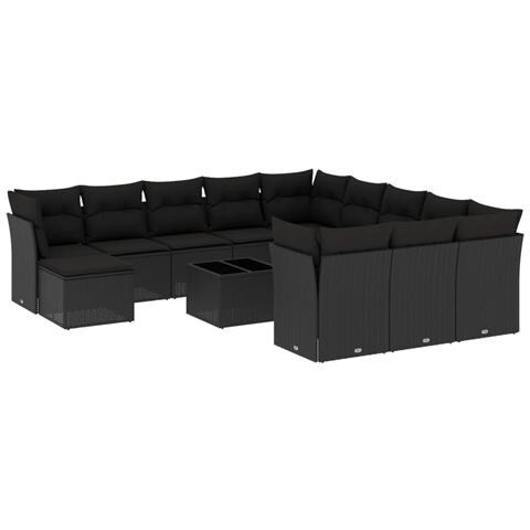 Set Divani da Giardino 13pz con Cuscini Nero in Polyrattan - Foto 1