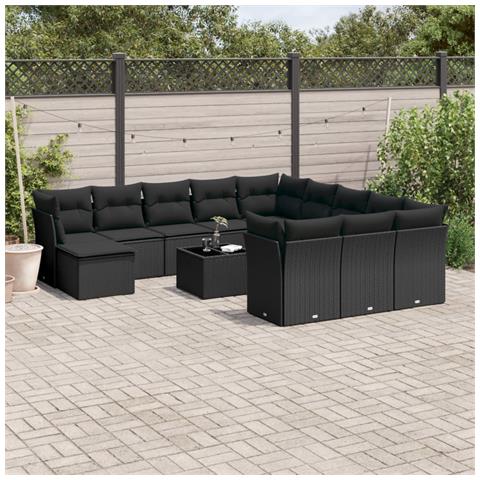 Set Divani da Giardino 13pz con Cuscini Nero in Polyrattan - Foto 2