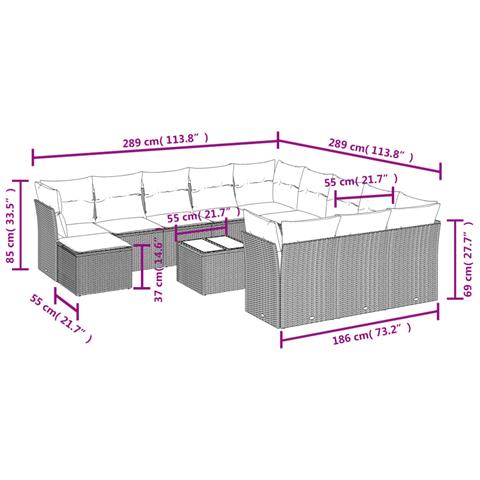 Set Divani da Giardino 13pz con Cuscini Nero in Polyrattan - Foto 3