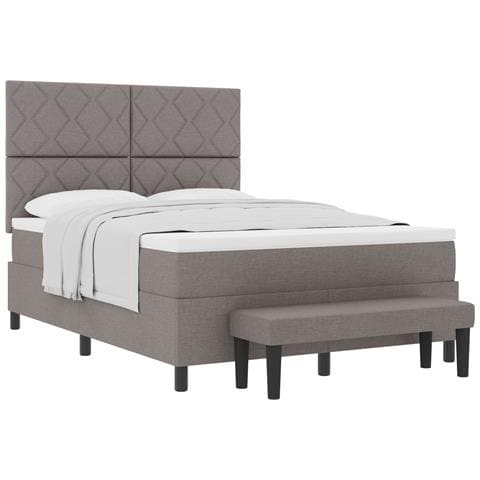 Letto con Box Spring con Materasso e Panchina Taupe 140x190 cm Tessuto - Foto 1