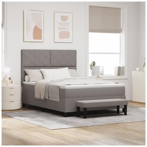 Letto con Box Spring con Materasso e Panchina Taupe 140x190 cm Tessuto - Foto 2