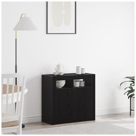 Mobile con luci LED Rovere Nero 80x35x75 cm in legno ingegnerizzato - Foto 2