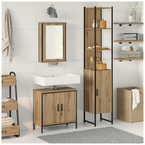 Set di mobili da bagno 3 pezzi in rovere artigianale in legno ingegnerizzato - Foto 2