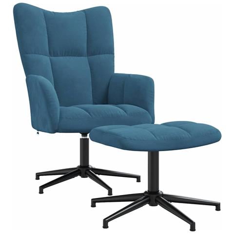 Lusso Casadino -  Poltrona Relax Con Poggiapiedi Blu In Velluto - Foto 1