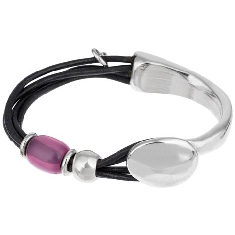 Bracciale In Pelle Nera E Resina Ametista Placcata Argento - Foto 1