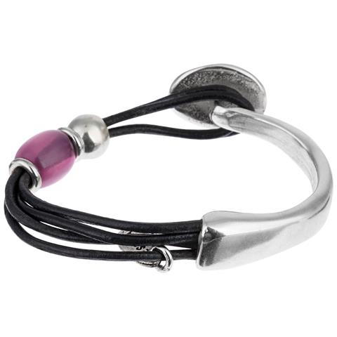 Bracciale In Pelle Nera E Resina Ametista Placcata Argento - Foto 2