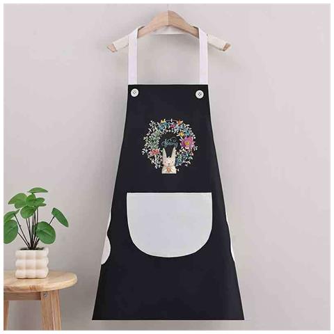 Grembiule Da Cucina Nero Senza Maniche In Pvc Con Tasca Bianca E Design Coniglietto - Impermeabile E Resistente All'olio - Foto 2