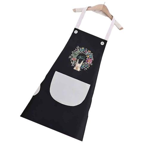 Grembiule Da Cucina Nero Senza Maniche In Pvc Con Tasca Bianca E Design Coniglietto - Impermeabile E Resistente All'olio - Foto 4