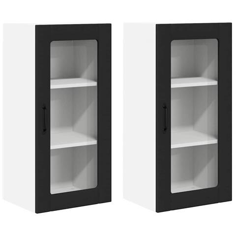 Pensile cucina 2 pcs Nero 40 x 31 x 80 cm Legno multistrato - Foto 1