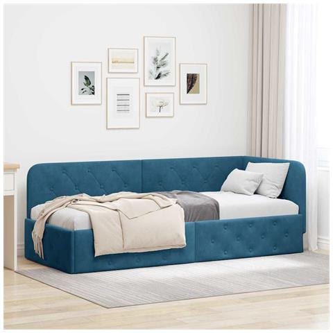 Cornice del letto ad angolo Blu 80 x 200 cm Velluto - Foto 2