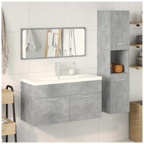 Set Mobili da Bagno 4 pz Grigio Cemento in Legno Multistrato - Foto 2