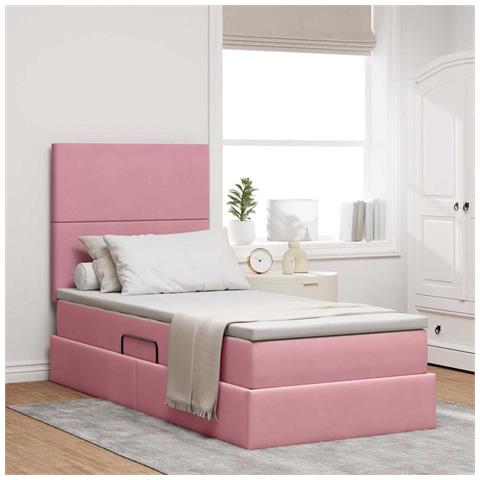 Letto con contenitore e materasso Rosa 100 x 200 cm Velluto - Foto 2